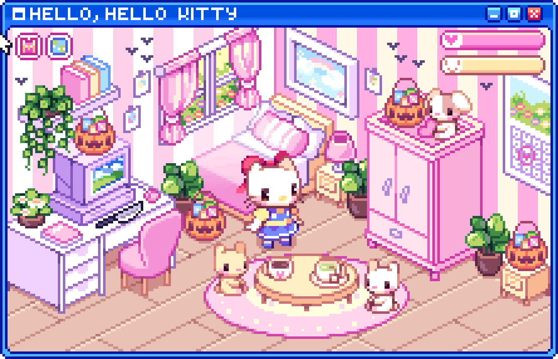 Animated mockup of a fictional Hello Kitty game I created as a perk for my monthly supporters.