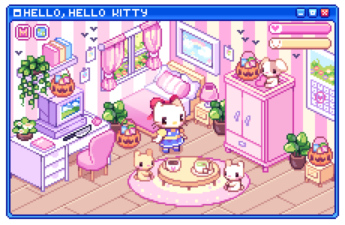 Mockup of a fictional Hello Kitty game I created as a perk for my monthly supporters.
