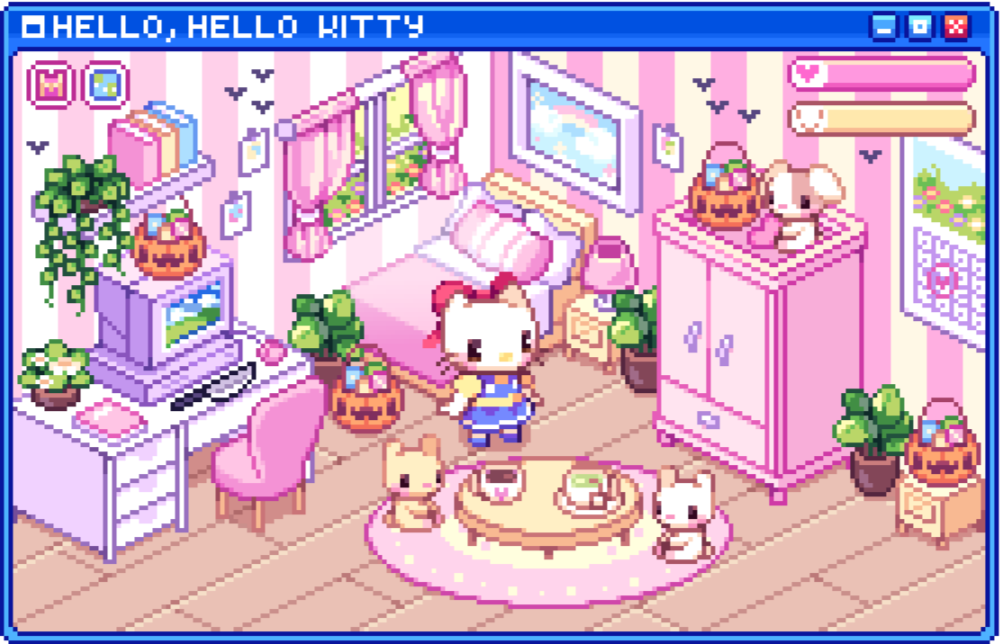 Mockup of a fictional Hello Kitty game I created as a perk for my monthly supporters.